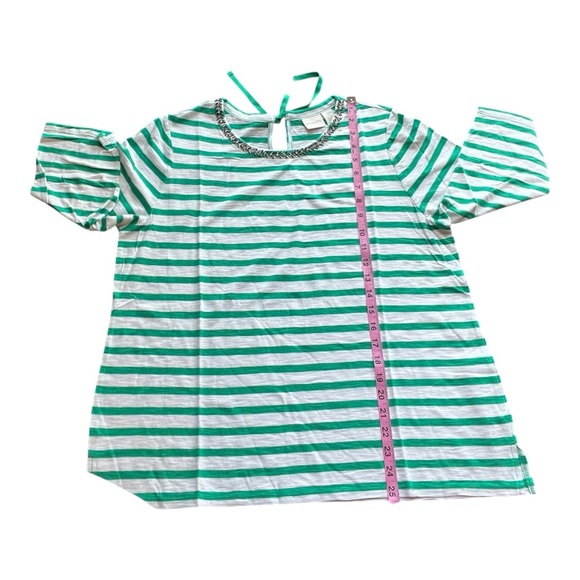 Chico's Green and White Striped Top with Embellished Neckline - Size 3P (16P) - Picture 8 of 10